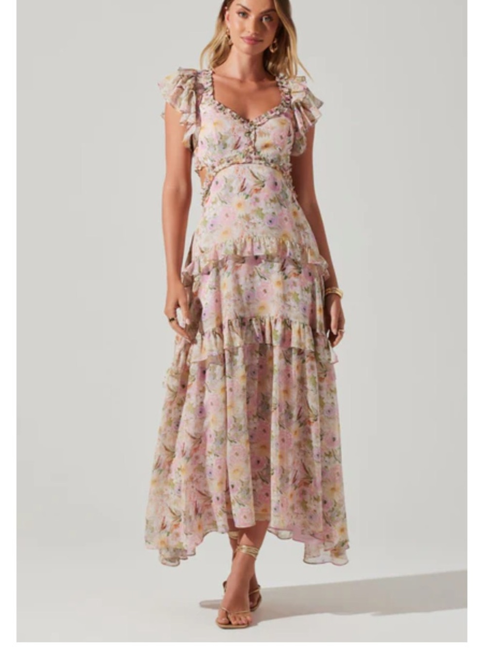Astr Mable Dress ruffle tiered detail and back cutout